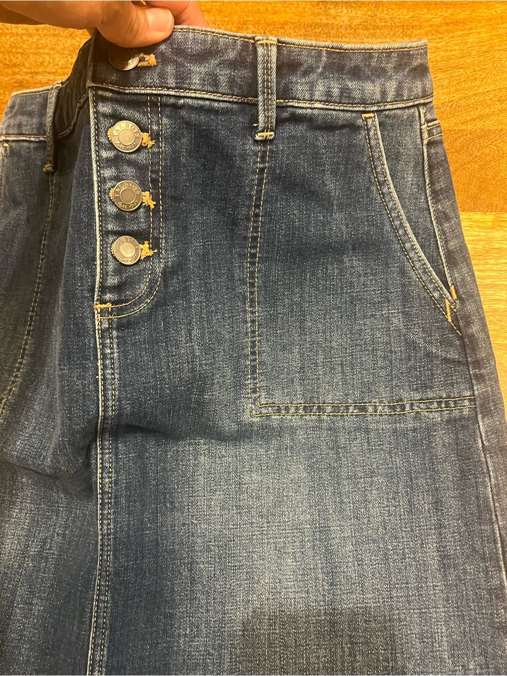 Talbots Dark Blue Denim Button-Front Mini Skirt - Picture 2 of 8